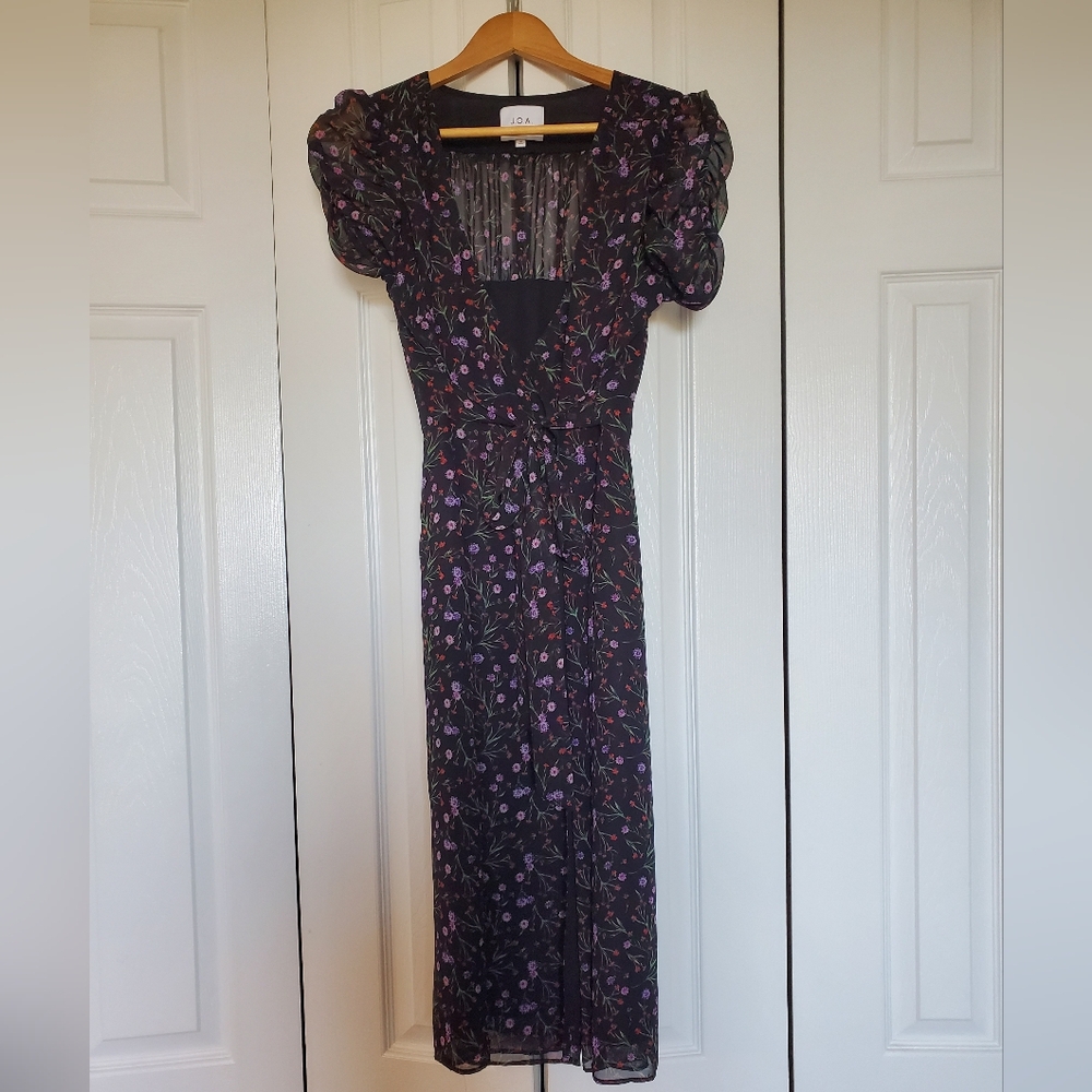 J.O.A Black Floral Wrap Dress